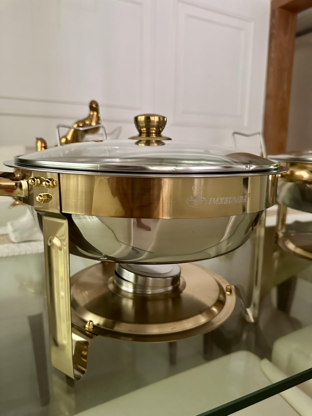 6.5QT 4 Pack Round Gold Chafing Dishes for Buffet with Glass Lid | Large Capacity, Rolled-edge, Stainless Steel Buffet Servers and Warmers, Food Warmers for Parties, Weddings, Catering customer photo 1