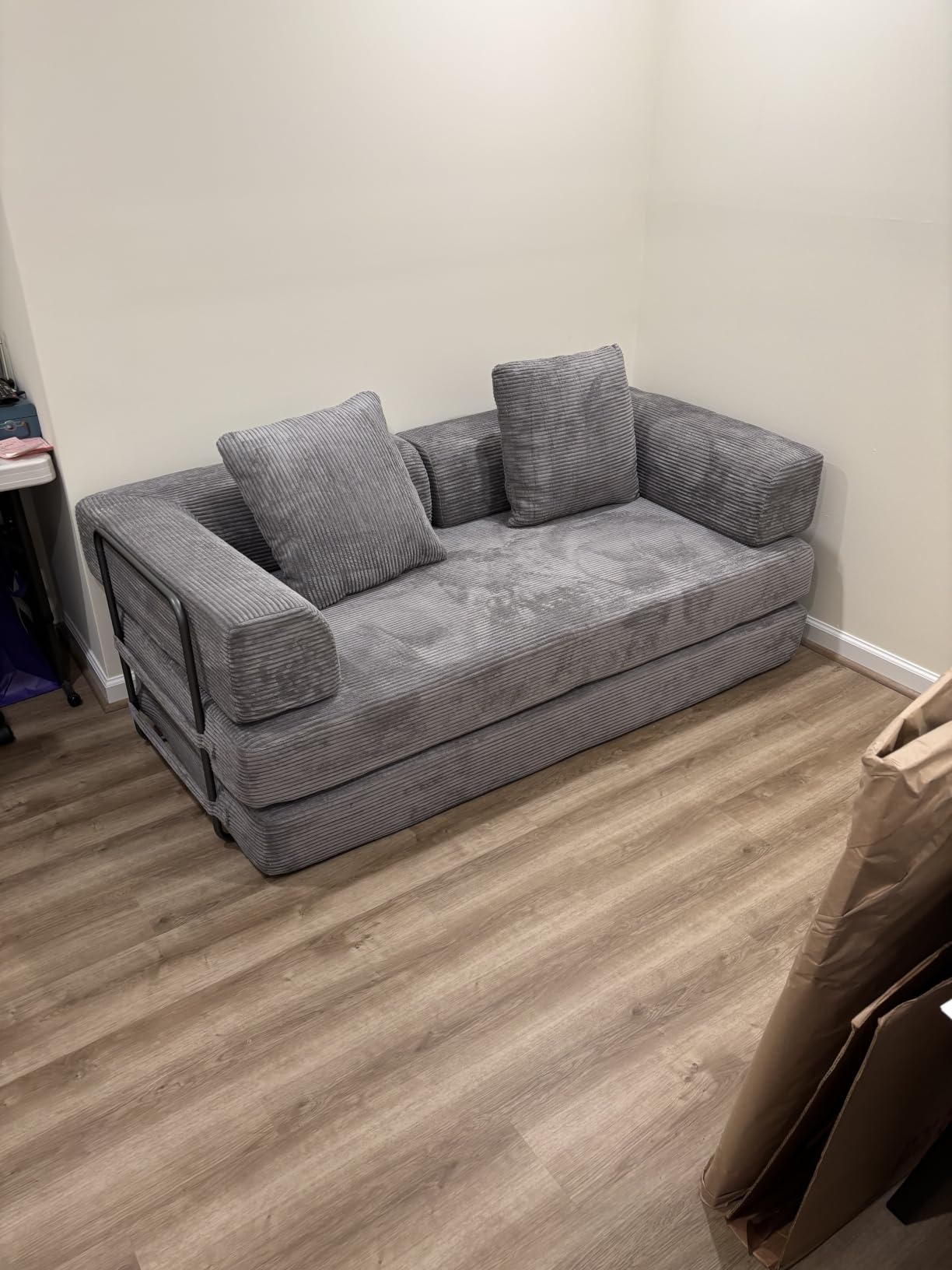 Cloud Boneless Couch Futon Sofa Bed, 5-in-1 Convertible Sofa Bed Pull Out Couch Sleeper Sofa Compressed Loveseat, 70 inch High-Density Sponge & Corduroy Fabric Futon Daybed for Living Room Bedroom (Gray) customer photo 1