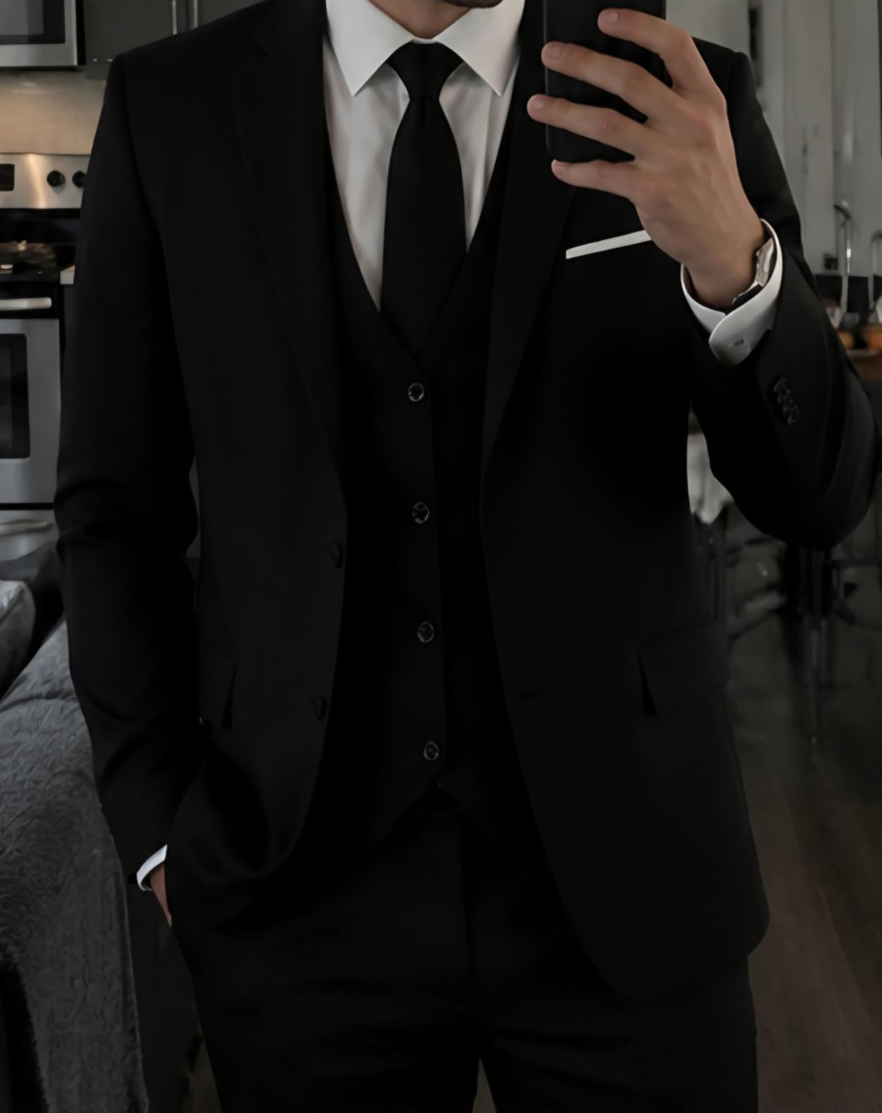 WULFUL Men's Linen Suit 3 Piece Slim Fit Suits for Men One Button Prom Wedding Party Tuxedo Suit Set Blazer Jacket Pants customer photo 1
