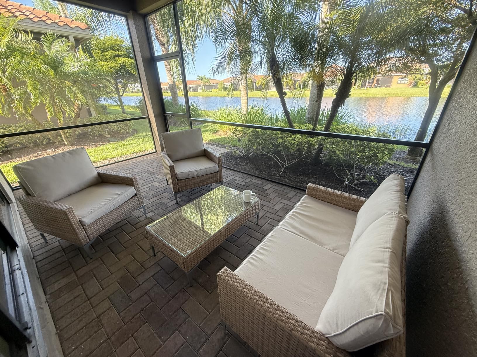 4-Piece Patio Furniture Set, Outdoor Wicker Patio Conversation Set with Tempered Glass Table, All-Weather Rattan Sectional Loveseat & Chairs with Thick Cushions for Garden, Deck, Backyard (Beige) customer photo 1