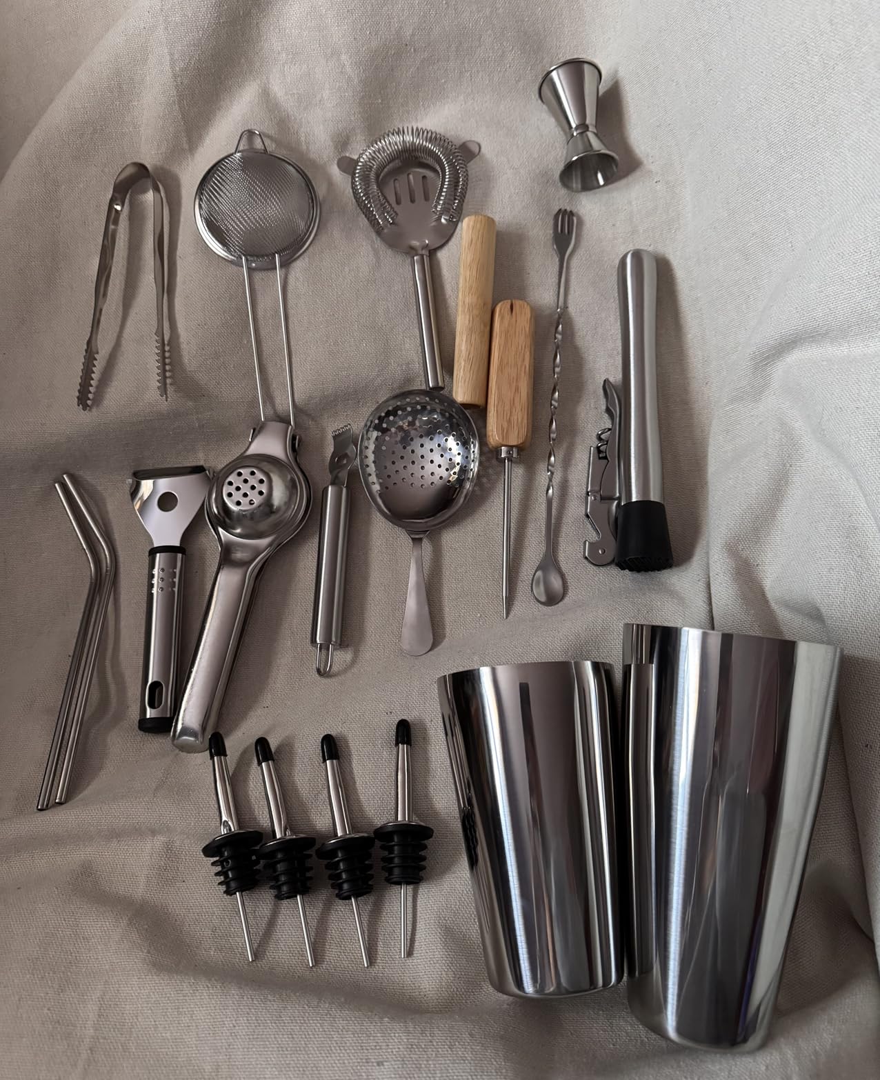 Travel Bartender Kit Bag with 22-Pc Cocktail Shaker Set | Waxed Canvas Protable Bartender Carrying Bag with Stainless Steel Bar Tool Set, Roll-Up Bartenders Kits for Bartenders customer photo 2