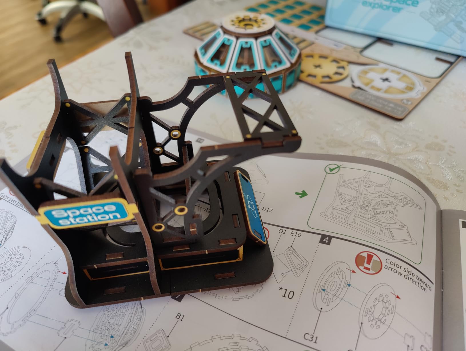 International Space Station Model, 3D Wooden Puzzle for Adults | Celestial Space Shuttle Starship Model Kit with Motorized Solar Panels, Radar, Thrusters, LED Light Effects (Celestigon Station) customer photo 2
