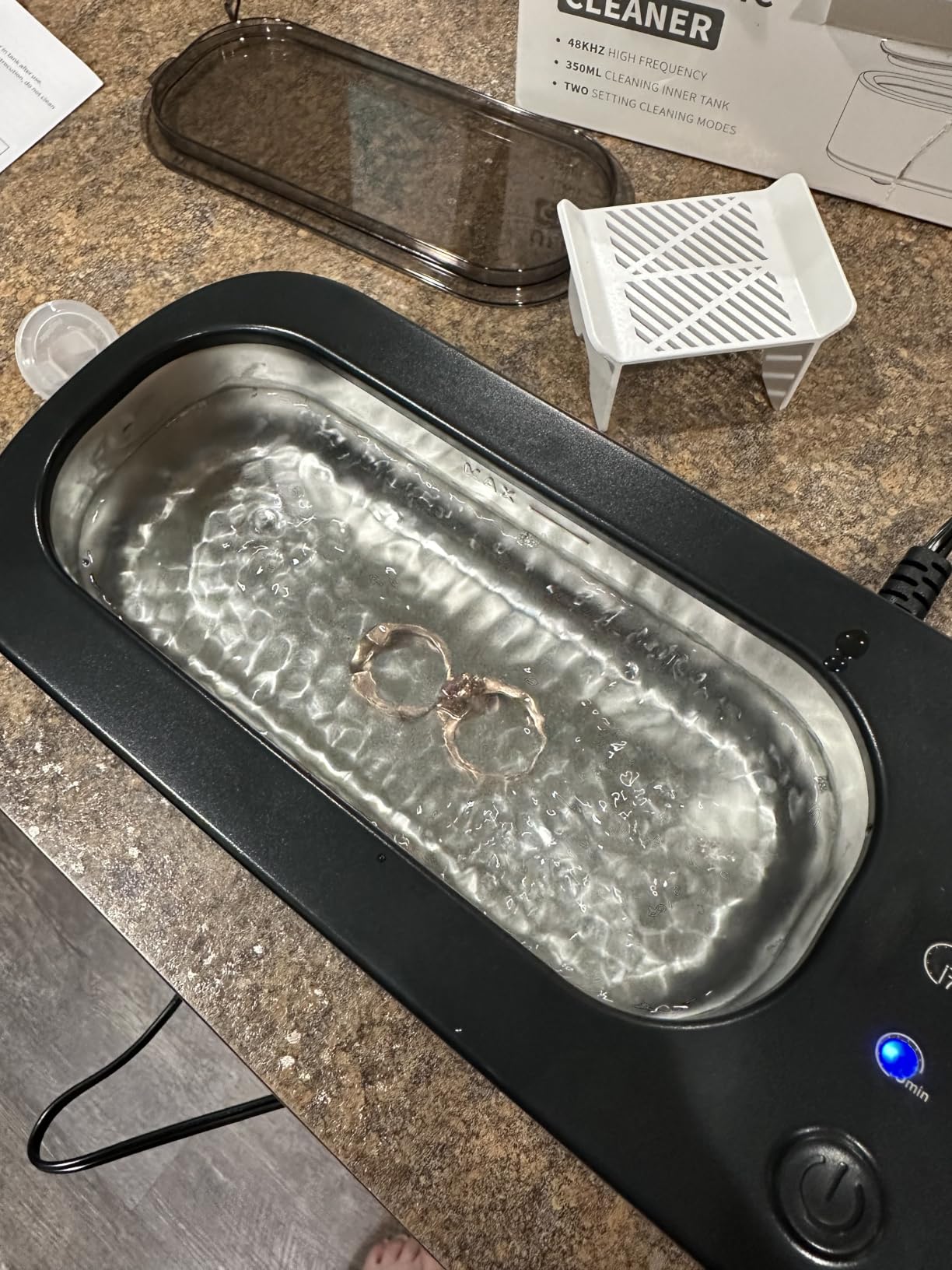 Ultrasonic Jewelry Cleaner Machine: 48KHz Ultra Sonic Cleaner for Jewelry, Eyeglass, Rings, Watch Band, Dentures, with Dual Cleaning Modes, 350ML 304 Stainless Steel Tank customer photo 2