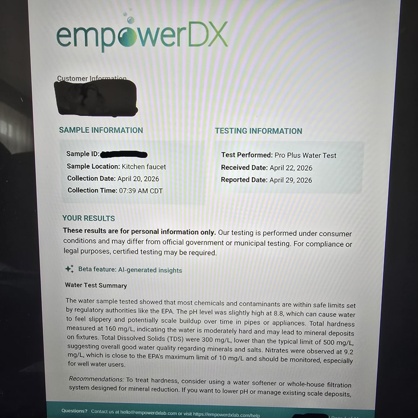 empowerDX Pro Plus Water Test | All Drinking Water | 125+ Parameters Tested Like Lead, Heavy Metals, Chemicals, Bacteria | At-Home Kit | EPA & NELAP Certified | Results in 5 Days customer photo 1