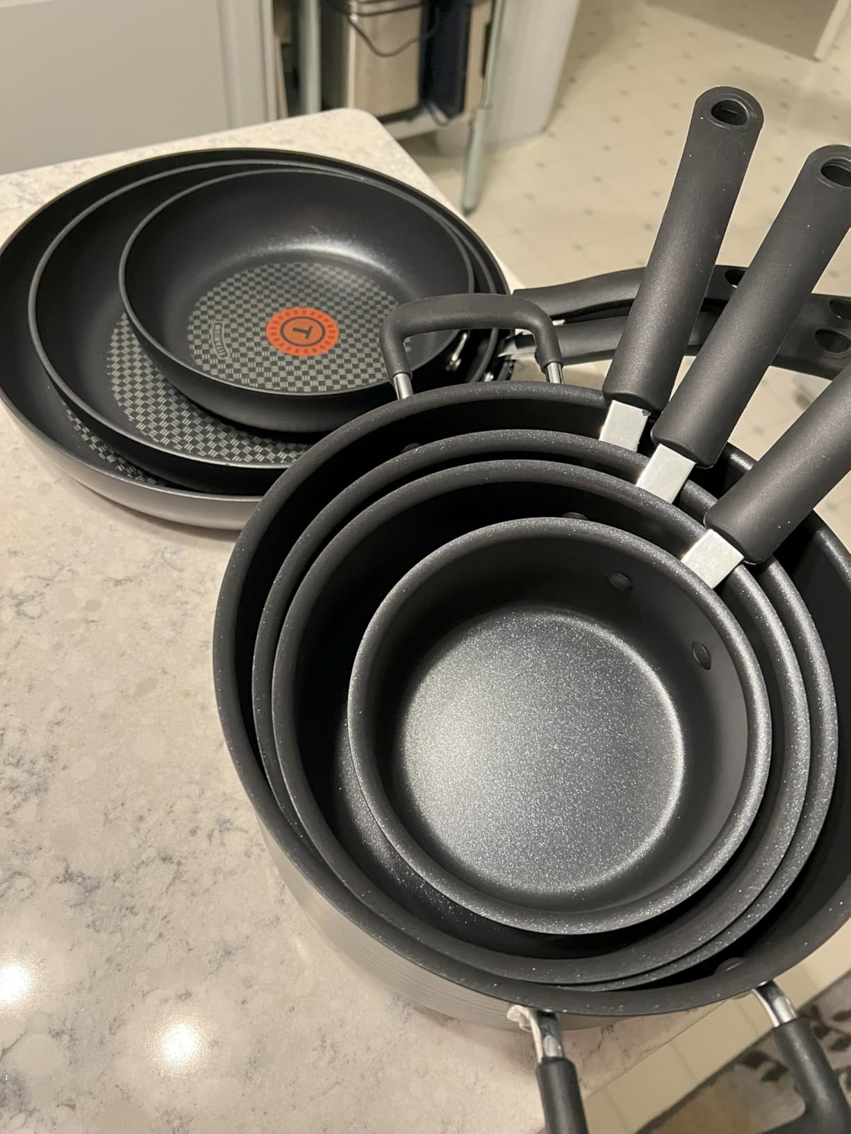 T-Fal Ultimate Hard Anodized Nonstick Cookware Set, 13-Piece Pots and Pans | Titanium nonstick coating, Thermo-Spot heat indicator, Oven safe to 400°F, Dishwasher safe, Utensils included customer photo 2