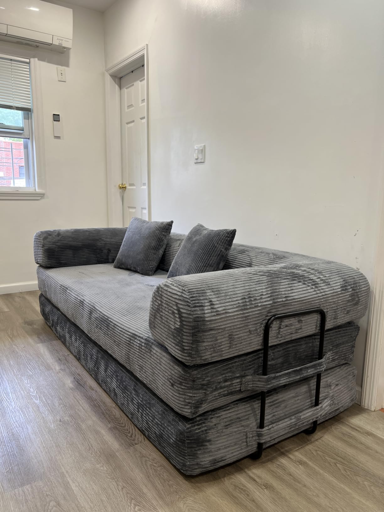79 inch Convertible Futon Sofa Bed, Boneless Couch for Living Room, Black, Corduroy Sleeper Sofa, Modular Floor Couch with Pocket Springs and 2 Pillows, Couch Bed No Assembly customer photo 2