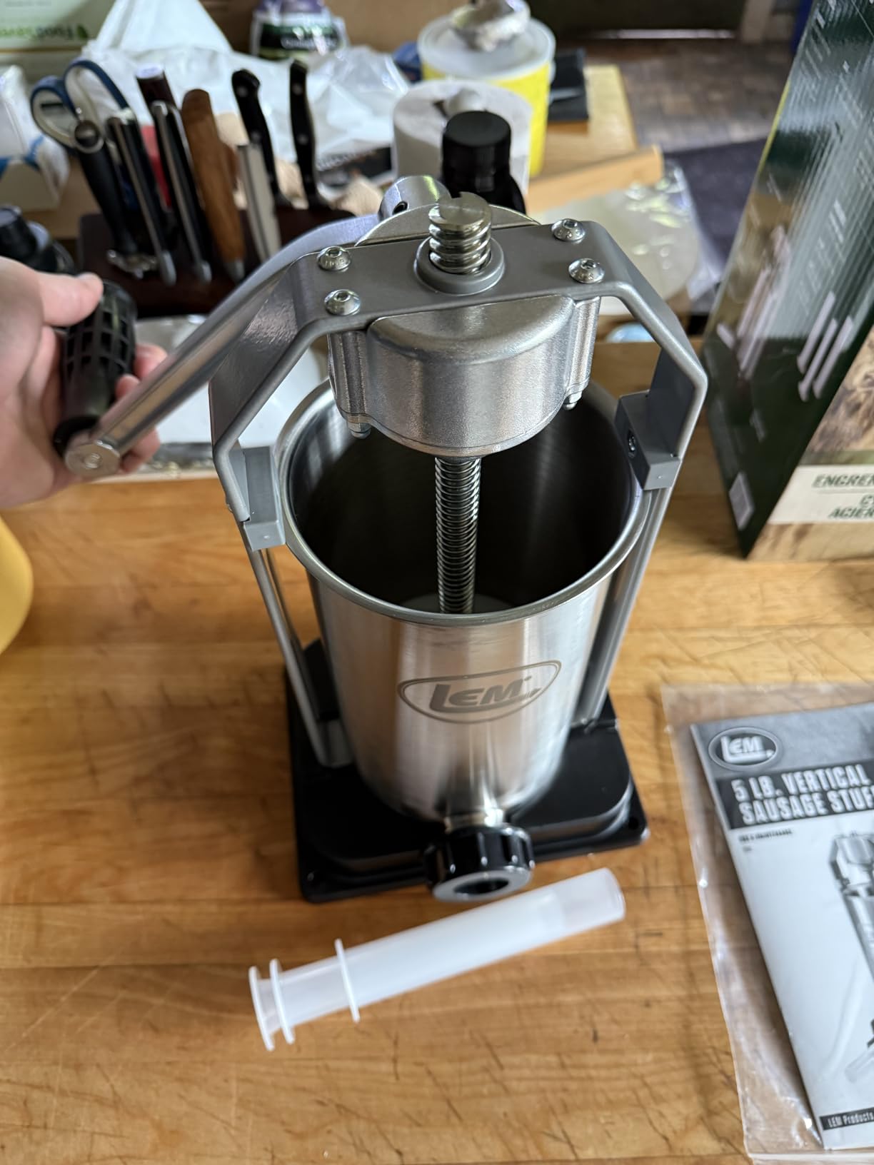 LEM Products 5 lb Sausage Stuffer, For Beginners & First-Time Sausage Making, Includes Stuffing Tubes, Removable Cylinder for Easy Cleaning, Air-Release Piston, Meat Stuffer Machine customer photo 1