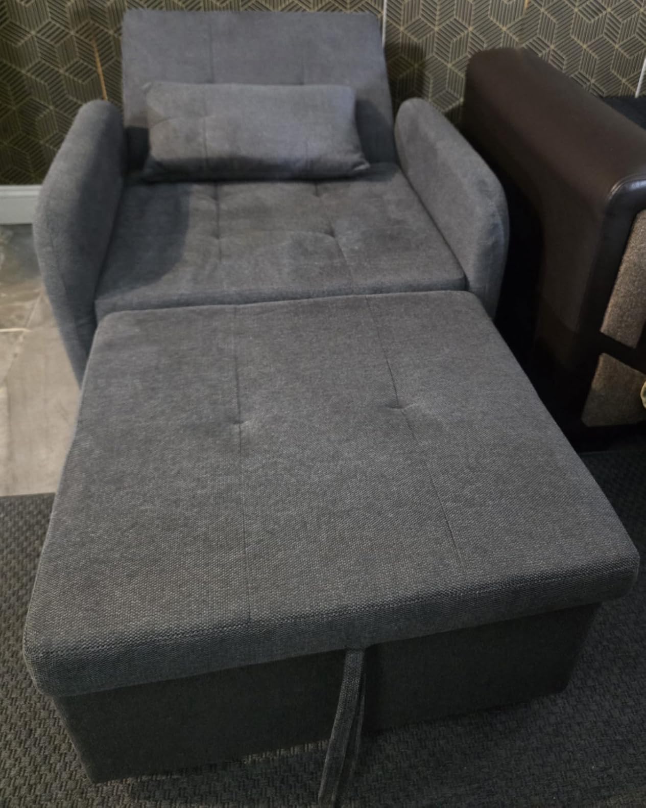 Convertible Sleeper Chair-Fabric Futon Sofa Bed, Single Sleeper Sofa, Small Couch Bed with USB Port, Foldable Table, Pillow, Adjustable Backrest for Dorm/Bedroom/College Darkgrey customer photo 1