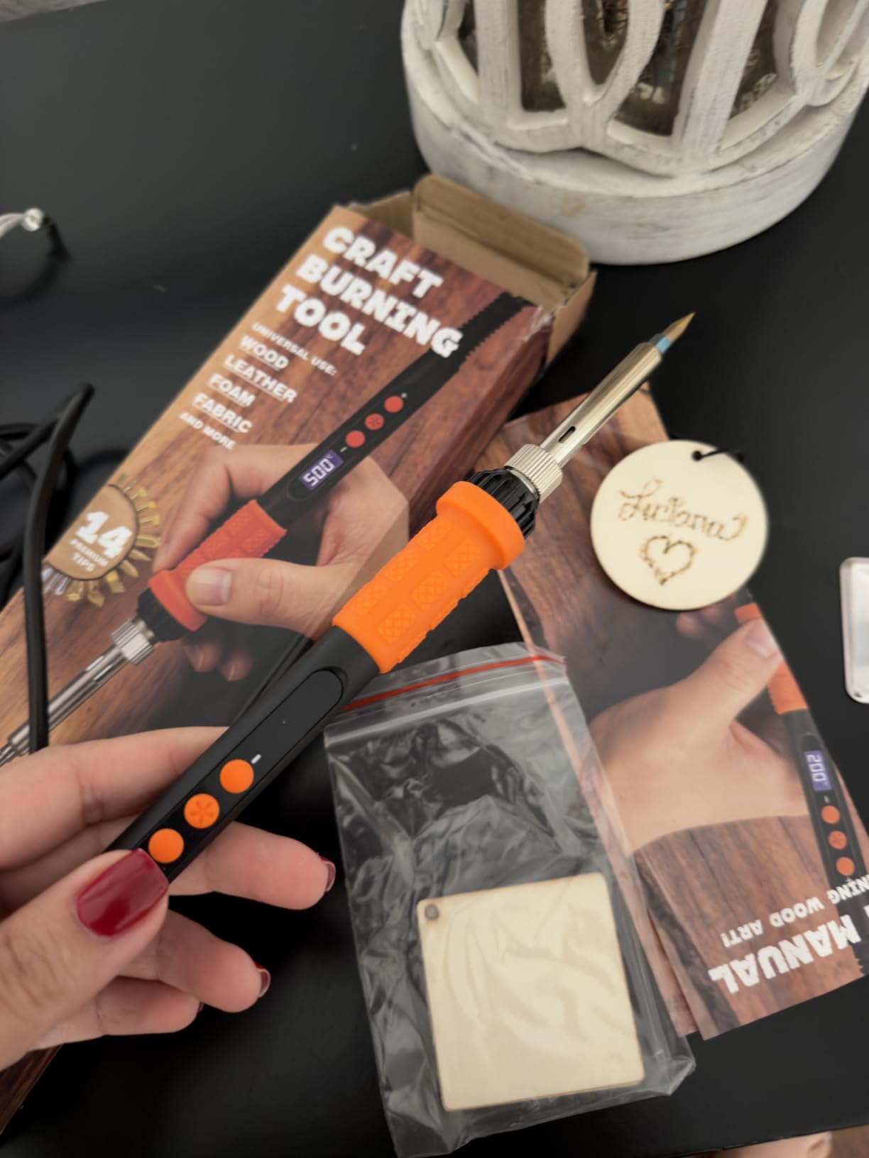 K KERNOWO Wood Burning Tool Kit for Adults & Teens | 17-Piece, Adjustable Temperature Pyrography Pen Set, 14 Premium Tips, Insulated Rubber Grip, For DIY Crafts Gift customer photo 2
