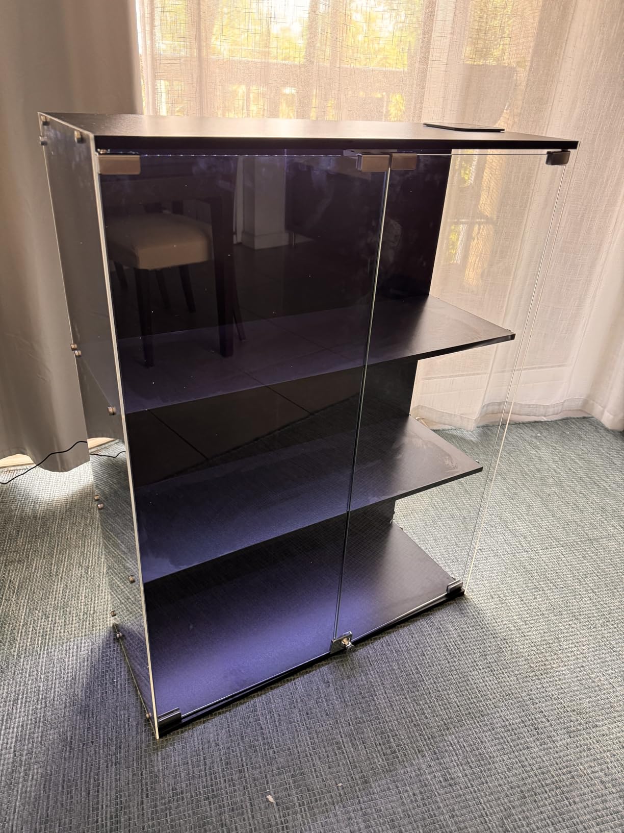VersionTECH. Glass Display Cabinet with RGB LED Lights, Full-View Display, 3-Tier Display Case with Glass Doors for Collectibles, Cabinets with Lock, Human Sensor, Charging Station, Black customer photo 2