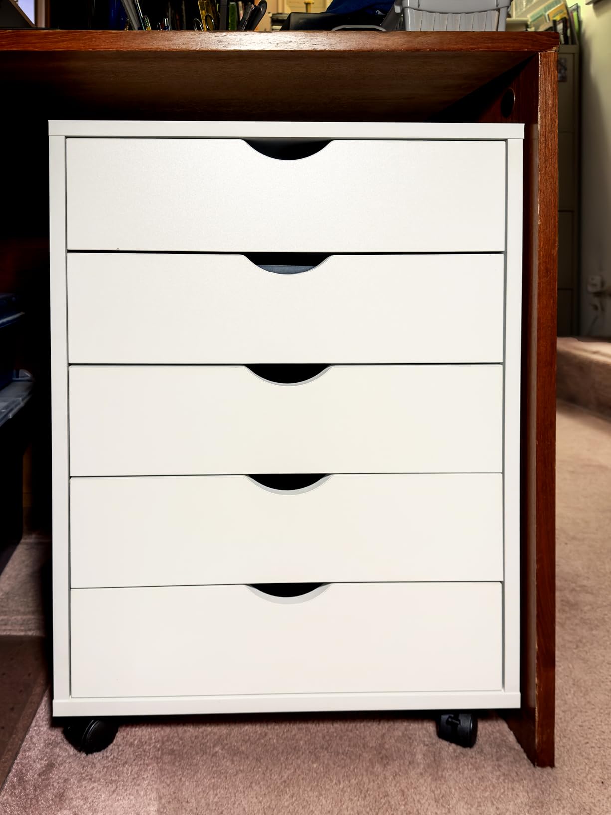 Sweetcrispy 7 Drawer Rolling Storage Cabinet with Wheels, Wood Organizer | Fits Under Desk Dresser Chest for Home Office, Bedroom, Small Place, Living Room White customer photo 2