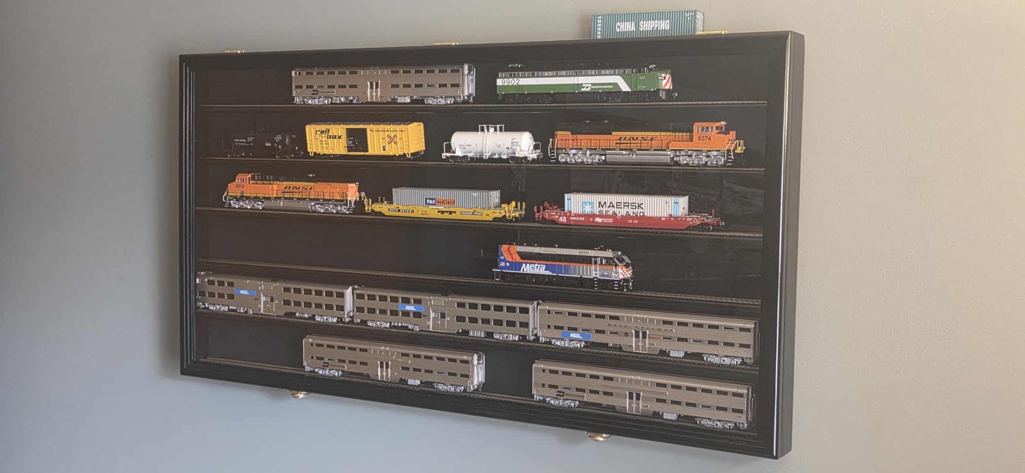 sfDisplay.com,LLC. HO Scale Model Train Display Case Cabinet Wall Rack w/98% UV Protection- Lockable -Black customer photo 2