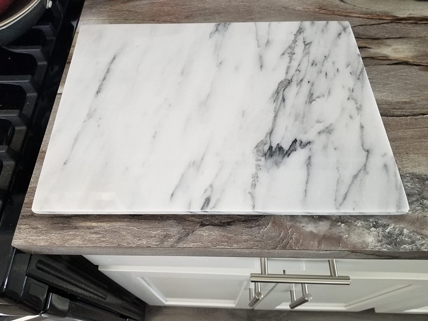 18 x 18 Inch Square Marble Cutting Board for Pastry, Dough, Chocolate and Cheese - Extra Large and Heavy 25 Pound Stone with Non Slip Rubber Feet customer photo 1