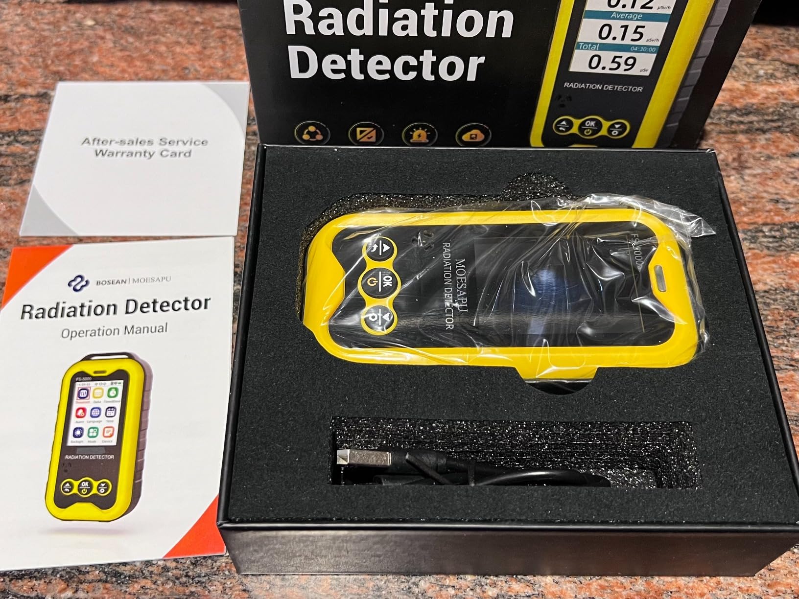 MOESAPU Geiger Counter Nuclear Radiation Detector, Rechargeable Handheld Radioactive Dosimeter with 2.4“ TFT Display GM Tube Detects X Ray Beta Gamma Portable Radiation Testing Device, FS5000 (Yellow) customer photo 1