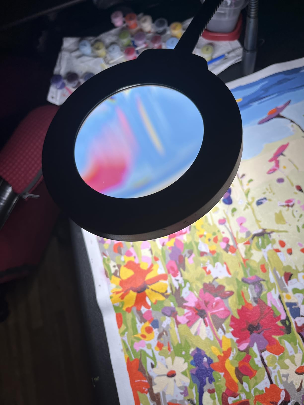 10X Magnifying Glass with Light and Stand, 5 Color Modes Stepless Dimmable LED Lighted Desk Lamp, Hands Free Magnifier with Flexible Goose-Neck for Craft Hobby Painting Sewing Close Work customer photo 2