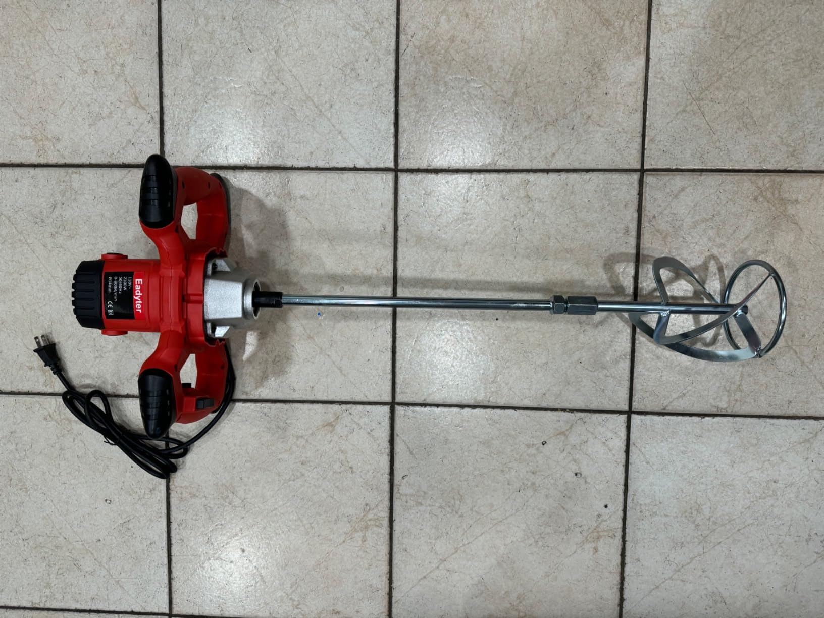Cement Mixer 2100W, Handheld Electric Concrete Mixer, Portable Mortar Mixer with 6 Adjustable Speed, 110V Mud Mixer Machine Drill Tool for Paint Mortar Fodder Mixing Drywall Grout Plaster (Red) customer photo 1
