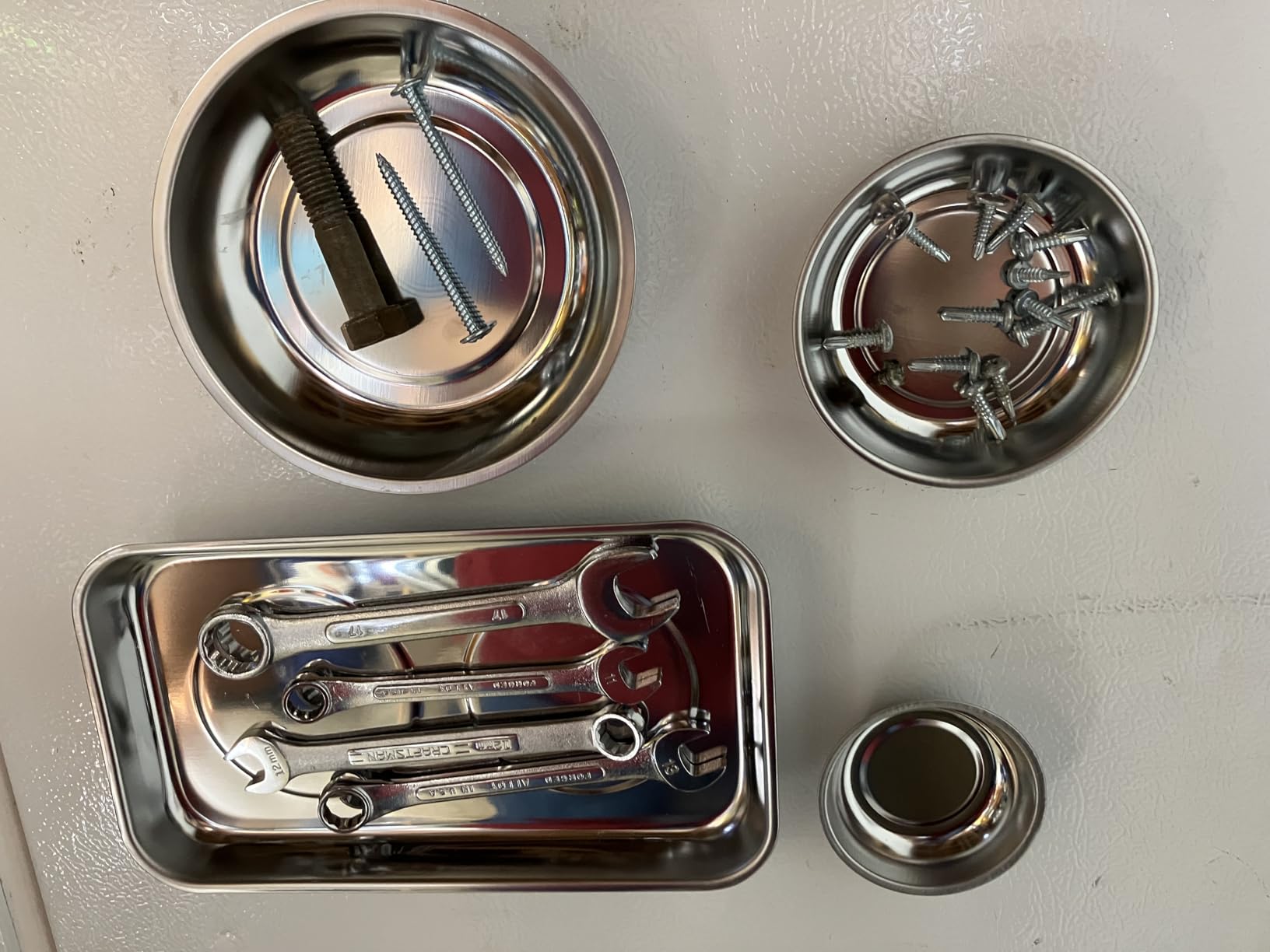 GURADESIGN Magnetic Tray 4-Piece, Large Magnetic Parts Tray and Round Magnetic Parts Tray Set, Stainless Steel Heavy Duty 9.5