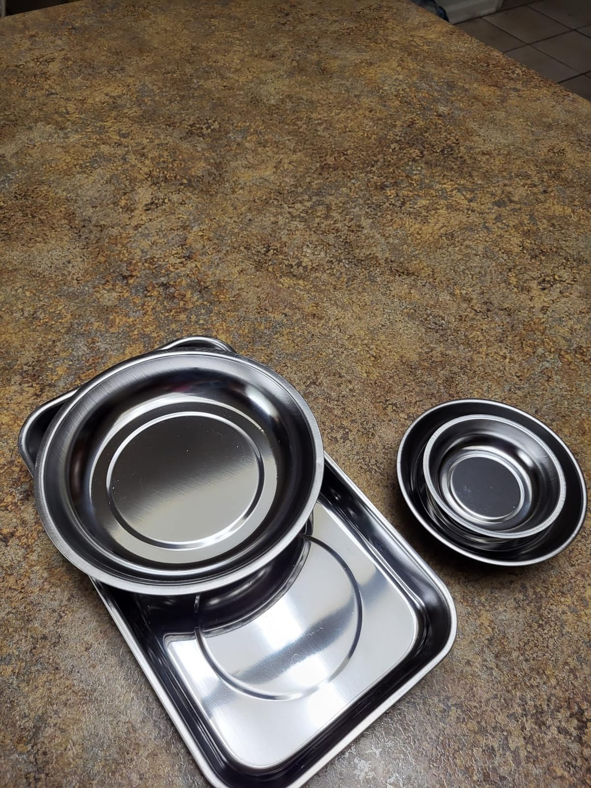 GURADESIGN Magnetic Tray 4-Piece, Large Magnetic Parts Tray and Round Magnetic Parts Tray Set, Stainless Steel Heavy Duty 9.5