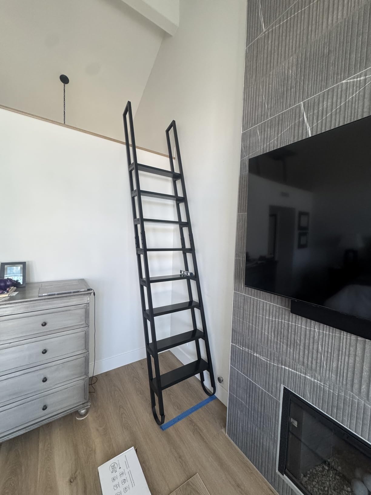 11.35FT Industrial Style Loft Ladder, 9 Steps with Black Steel Handrails & Solid Wood Steps, 450lbs Capacity, Fits 9.2-10FT Installation Height,for Attic, Kitchen, Warehouse,Bookshelf& Outdoor customer photo 2