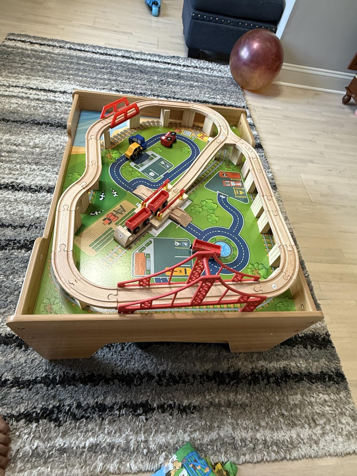 HONEY JOY Train Table, Wooden Kids Activity Table with 3 Storage Bins, 94 Multicolor Pieces, Tracks, Trains, Cars, Toddler Train Table Set with Reversible Tabletop, Gift for Boys Girls Age 3+ customer photo 1